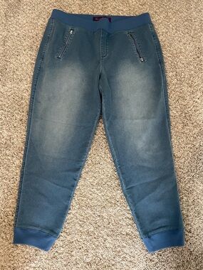 Gloria Vanderbilt Dusty Blue Ribbed-Waist Pants Pull-On Joggers